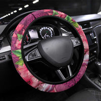 Hawaiian Turtle Love Couple Steering Wheel Cover - Sweet Hibiscus and Kakau Pattern Rose Color LT03 Universal Fit Pink - Polynesian Pride