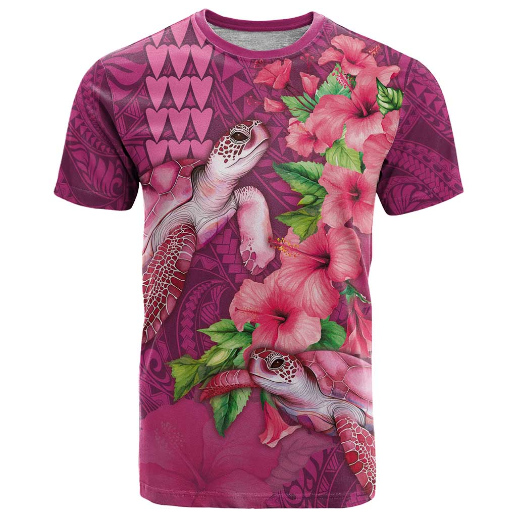 Hawaiian Turtle Love Couple T Shirt - Sweet Hibiscus and Kakau Pattern Rose Color LT03 Pink - Polynesian Pride
