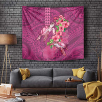 Hawaiian Turtle Love Couple Tapestry - Sweet Hibiscus and Kakau Pattern Rose Color LT03 Pink - Polynesian Pride