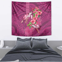 Hawaiian Turtle Love Couple Tapestry - Sweet Hibiscus and Kakau Pattern Rose Color LT03 - Polynesian Pride