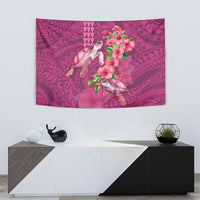 Hawaiian Turtle Love Couple Tapestry - Sweet Hibiscus and Kakau Pattern Rose Color LT03 - Polynesian Pride