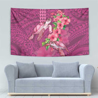 Hawaiian Turtle Love Couple Tapestry - Sweet Hibiscus and Kakau Pattern Rose Color LT03 - Polynesian Pride
