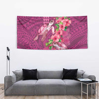 Hawaiian Turtle Love Couple Tapestry - Sweet Hibiscus and Kakau Pattern Rose Color LT03 - Polynesian Pride