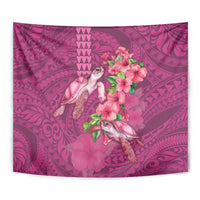 Hawaiian Turtle Love Couple Tapestry - Sweet Hibiscus and Kakau Pattern Rose Color LT03 - Polynesian Pride