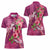 Hawaiian Turtle Love Couple Women Polo Shirt - Sweet Hibiscus and Kakau Pattern Rose Color