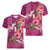 Hawaiian Turtle Love Couple Women V-Neck T-Shirt - Sweet Hibiscus and Kakau Pattern Rose Color