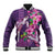 Hawaiian Turtle Love Couple Baseball Jacket - Sweet Hibiscus and Kakau Pattern Deep Purple Color