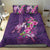 Hawaiian Turtle Love Couple Bedding Set - Sweet Hibiscus and Kakau Pattern Deep Purple Color