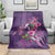 Hawaiian Turtle Love Couple Blanket - Sweet Hibiscus and Kakau Pattern Deep Purple Color