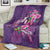 Hawaiian Turtle Love Couple Blanket - Sweet Hibiscus and Kakau Pattern Deep Purple Color