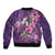 Hawaiian Turtle Love Couple Bomber Jacket - Sweet Hibiscus and Kakau Pattern Deep Purple Color