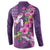 Hawaiian Turtle Love Couple Button Sweatshirt - Sweet Hibiscus and Kakau Pattern Deep Purple Color