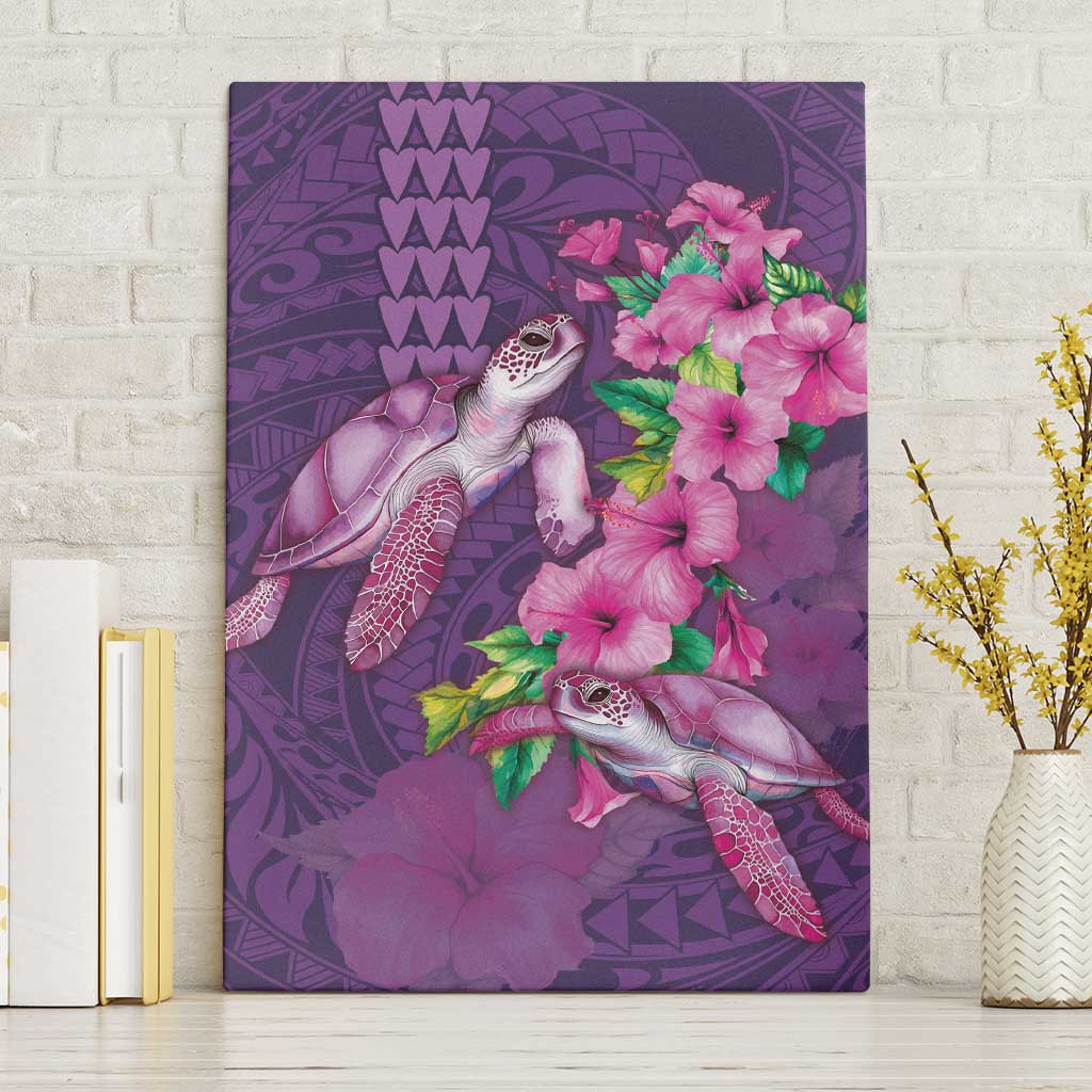 Hawaiian Turtle Love Couple Canvas Wall Art - Sweet Hibiscus and Kakau Pattern Deep Purple Color LT03 Without Frame Purple - Polynesian Pride
