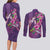 Hawaiian Turtle Love Couple Couples Matching Long Sleeve Bodycon Dress and Long Sleeve Button Shirt - Sweet Hibiscus and Kakau Pattern Deep Purple Color