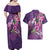 Hawaiian Turtle Love Couple Couples Matching Off Shoulder Maxi Dress and Hawaiian Shirt - Sweet Hibiscus and Kakau Pattern Deep Purple Color