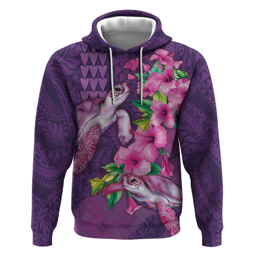 Hawaiian Turtle Love Couple Hoodie - Sweet Hibiscus and Kakau Pattern Deep Purple Color LT03 Pullover Hoodie Purple - Polynesian Pride