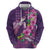 Hawaiian Turtle Love Couple Hoodie - Sweet Hibiscus and Kakau Pattern Deep Purple Color