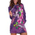 Hawaiian Turtle Love Couple Hoodie Dress - Sweet Hibiscus and Kakau Pattern Deep Purple Color