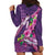 Hawaiian Turtle Love Couple Hoodie Dress - Sweet Hibiscus and Kakau Pattern Deep Purple Color