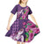 Hawaiian Turtle Love Couple Kid Short Sleeve Dress - Sweet Hibiscus and Kakau Pattern Deep Purple Color