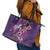 Hawaiian Turtle Love Couple Leather Tote Bag - Sweet Hibiscus and Kakau Pattern Deep Purple Color