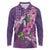 Hawaiian Turtle Love Couple Long Sleeve Polo Shirt - Sweet Hibiscus and Kakau Pattern Deep Purple Color