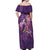 Hawaiian Turtle Love Couple Off Shoulder Maxi Dress - Sweet Hibiscus and Kakau Pattern Deep Purple Color