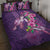 Hawaiian Turtle Love Couple Quilt Bed Set - Sweet Hibiscus and Kakau Pattern Deep Purple Color