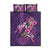 Hawaiian Turtle Love Couple Quilt Bed Set - Sweet Hibiscus and Kakau Pattern Deep Purple Color