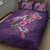 Hawaiian Turtle Love Couple Quilt Bed Set - Sweet Hibiscus and Kakau Pattern Deep Purple Color