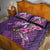 Hawaiian Turtle Love Couple Quilt Bed Set - Sweet Hibiscus and Kakau Pattern Deep Purple Color