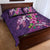 Hawaiian Turtle Love Couple Quilt Bed Set - Sweet Hibiscus and Kakau Pattern Deep Purple Color