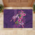 Hawaiian Turtle Love Couple Rubber Doormat - Sweet Hibiscus and Kakau Pattern Deep Purple Color