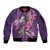 Hawaiian Turtle Love Couple Sleeve Zip Bomber Jacket - Sweet Hibiscus and Kakau Pattern Deep Purple Color