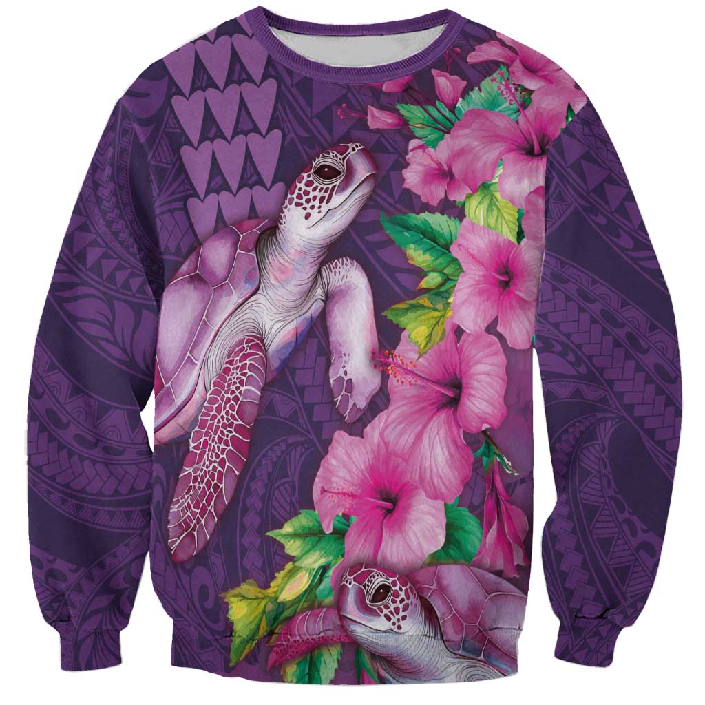 Hawaiian Turtle Love Couple Sweatshirt - Sweet Hibiscus and Kakau Pattern Deep Purple Color LT03 Unisex Purple - Polynesian Pride