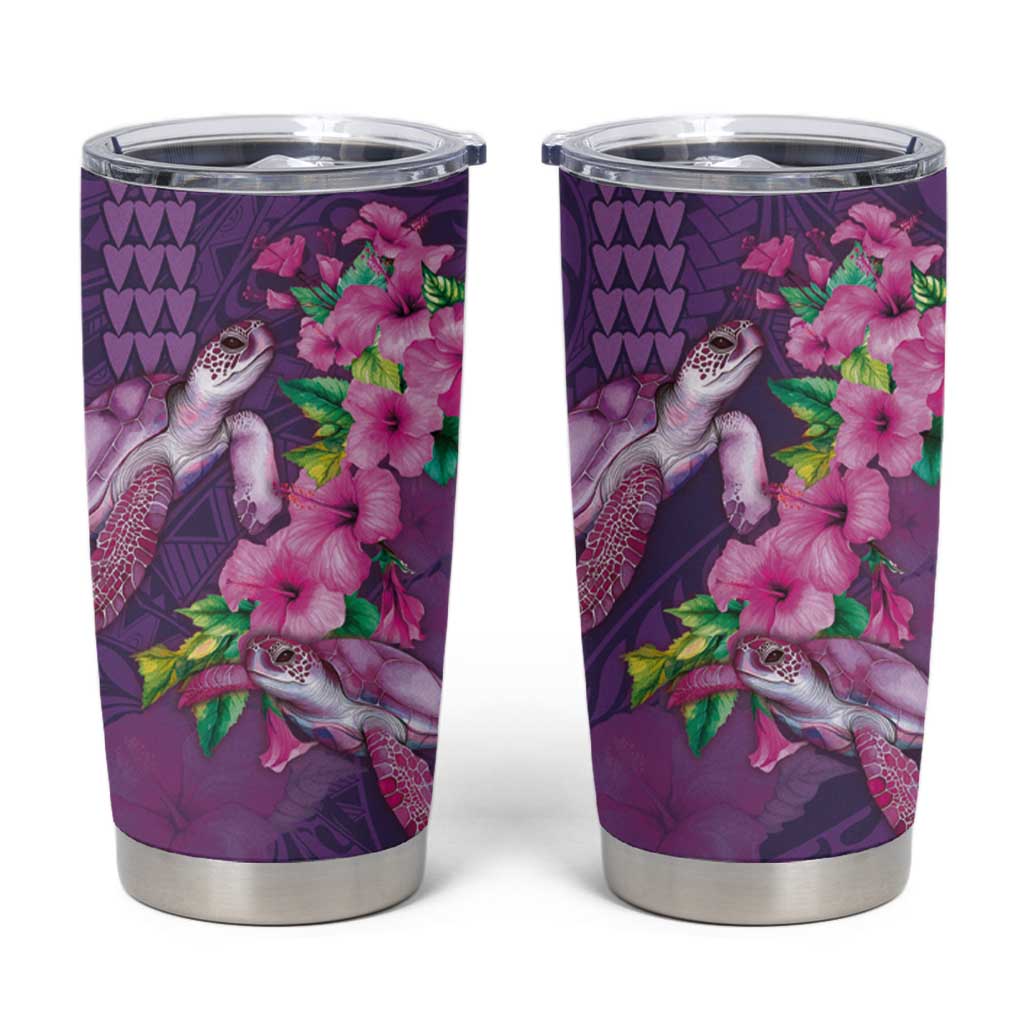 Hawaiian Turtle Love Couple Tumbler Cup Sweet Hibiscus and Kakau Pattern Deep Purple Color LT03 Purple - Polynesian Pride