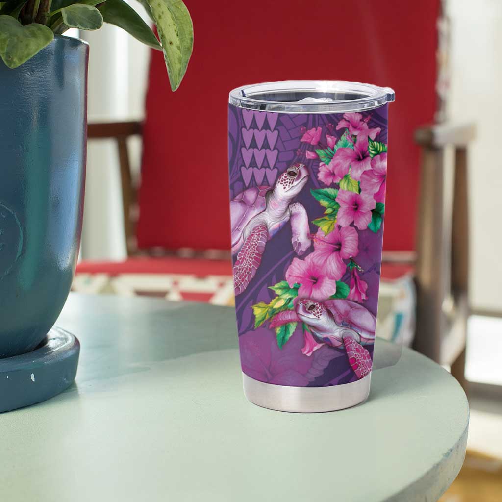 Hawaiian Turtle Love Couple Tumbler Cup Sweet Hibiscus and Kakau Pattern Deep Purple Color LT03 - Polynesian Pride