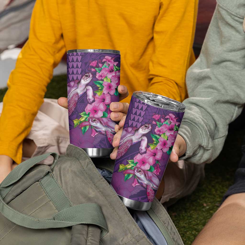 Hawaiian Turtle Love Couple Tumbler Cup Sweet Hibiscus and Kakau Pattern Deep Purple Color LT03 - Polynesian Pride