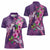 Hawaiian Turtle Love Couple Women Polo Shirt - Sweet Hibiscus and Kakau Pattern Deep Purple Color