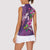 Hawaiian Turtle Love Couple Women Sleeveless Polo Shirt - Sweet Hibiscus and Kakau Pattern Deep Purple Color