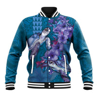 Hawaiian Turtle Love Couple Baseball Jacket - Sweet Hibiscus and Kakau Pattern Sapphire Color LT03 Unisex Blue - Polynesian Pride
