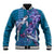 Hawaiian Turtle Love Couple Baseball Jacket - Sweet Hibiscus and Kakau Pattern Sapphire Color