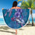 Hawaiian Turtle Love Couple Beach Blanket - Sweet Hibiscus and Kakau Pattern Sapphire Color