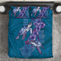 Hawaiian Turtle Love Couple Bedding Set - Sweet Hibiscus and Kakau Pattern Sapphire Color LT03 Blue - Polynesian Pride