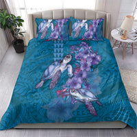 Hawaiian Turtle Love Couple Bedding Set - Sweet Hibiscus and Kakau Pattern Sapphire Color LT03 - Polynesian Pride
