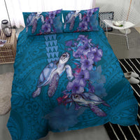 Hawaiian Turtle Love Couple Bedding Set - Sweet Hibiscus and Kakau Pattern Sapphire Color LT03 - Polynesian Pride