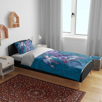 Hawaiian Turtle Love Couple Bedding Set - Sweet Hibiscus and Kakau Pattern Sapphire Color LT03 - Polynesian Pride