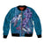 Hawaiian Turtle Love Couple Bomber Jacket - Sweet Hibiscus and Kakau Pattern Sapphire Color