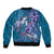 Hawaiian Turtle Love Couple Bomber Jacket - Sweet Hibiscus and Kakau Pattern Sapphire Color