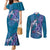 Hawaiian Turtle Love Couple Couples Matching Mermaid Dress and Long Sleeve Button Shirt - Sweet Hibiscus and Kakau Pattern Sapphire Color